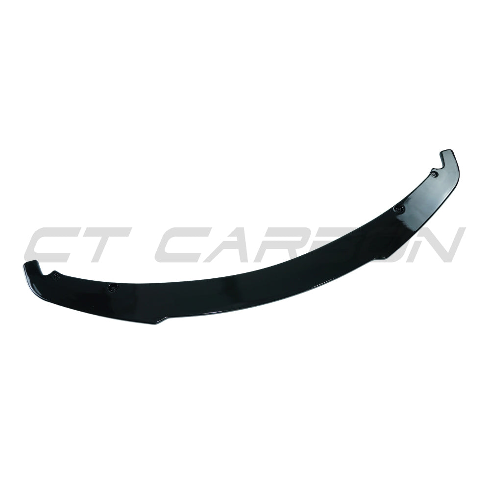 BMW 3 Series E90/E91 2005-2011 CT Carbon gloss black splitter front view, showing aerodynamic design and sleek finish.