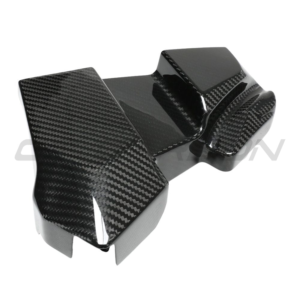BMW G81 M3 Touring full carbon fibre engine dress-up kit by CT Carbon, showcasing sleek, lightweight carbon fiber components on the engine.