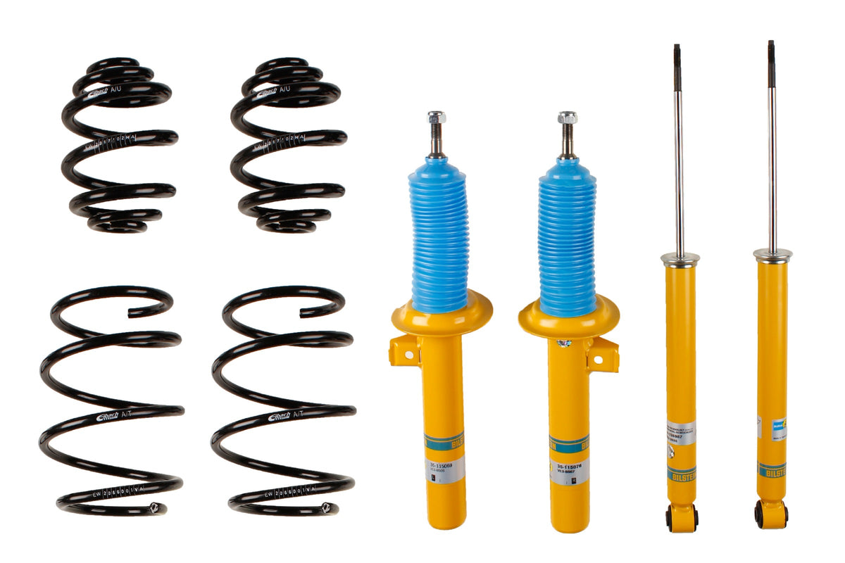 Bilstein B12 coilover suspension kit for BMW 3 Series E46 Cabriolet, showing assembled coilover components and shock absorbers.