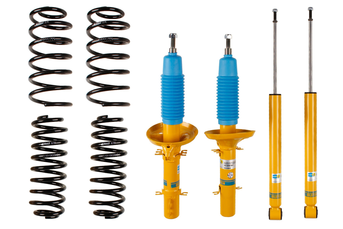 Bilstein B12 suspension kit for Audi A3 (8L1), showing shock absorbers and coil springs assembled for improved ride quality.