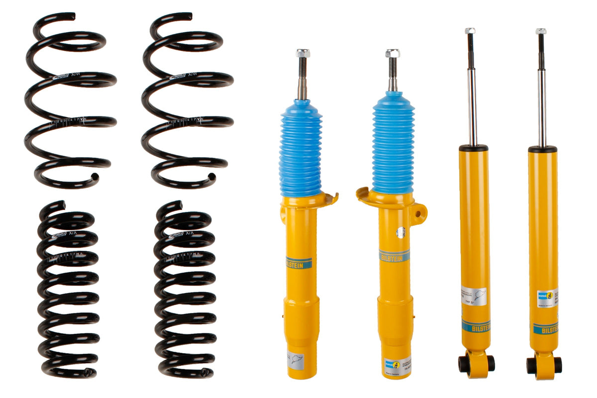 Bilstein B12 coilover suspension kit for BMW 3 Series E92 coupe, showing the assembled shock absorbers and coil springs.