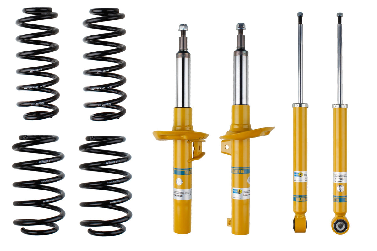 Bilstein B12 suspension kit for Audi A3 Sportback 8PA, showing shock absorbers and coil springs in the kit.