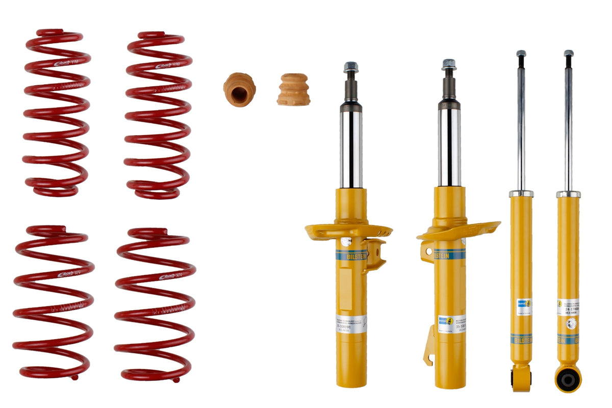 Bilstein B12 suspension kit for Volkswagen Jetta III, includes shock absorbers and coil springs, assembled for improved ride quality.