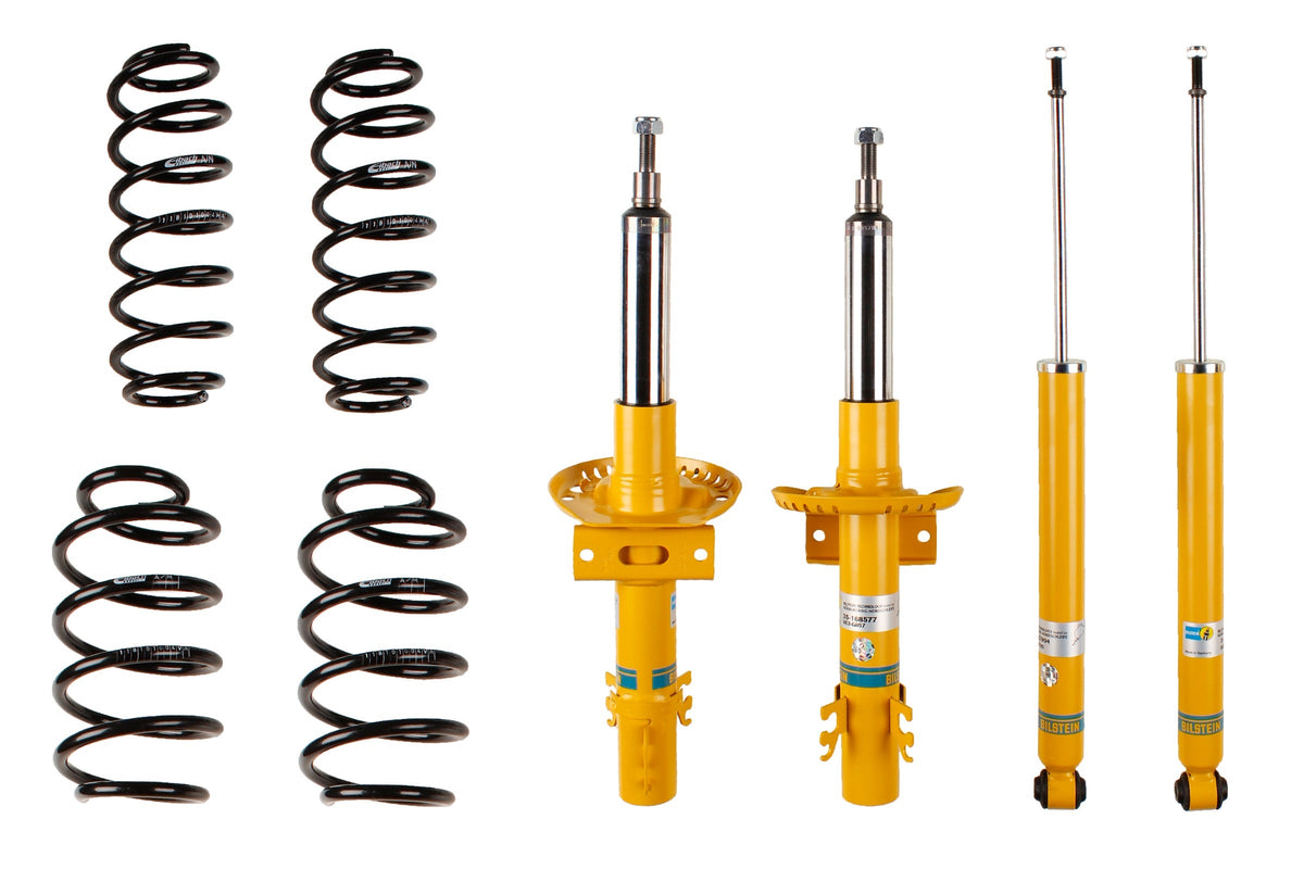 Bilstein B12 suspension kit for Volkswagen Polo 6R, showing shock absorbers and strut components in the kit.