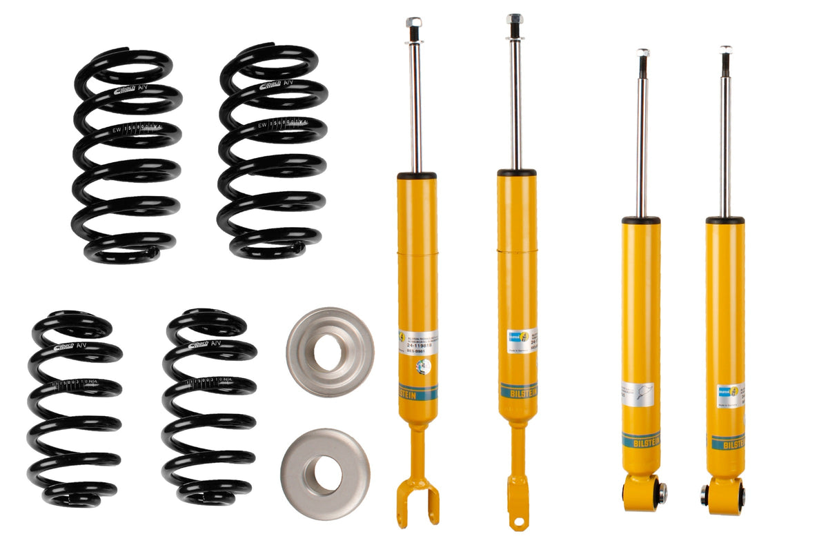 Bilstein B12 suspension kit for Audi A4 Cabrio model 8H7 8HE, showing shock absorbers and coil springs installed.