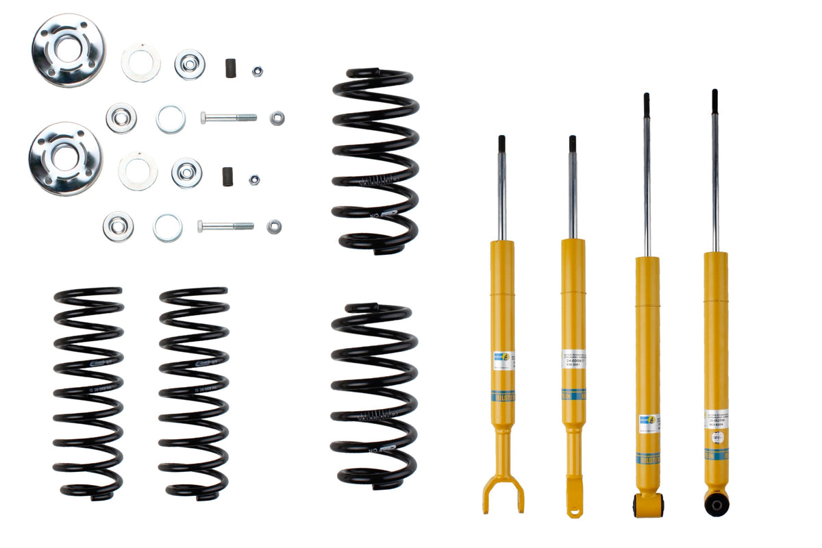 Bilstein B12 suspension kit for Audi A4 Avant (8D5 B5), showing shock absorbers and coil springs in the kit.