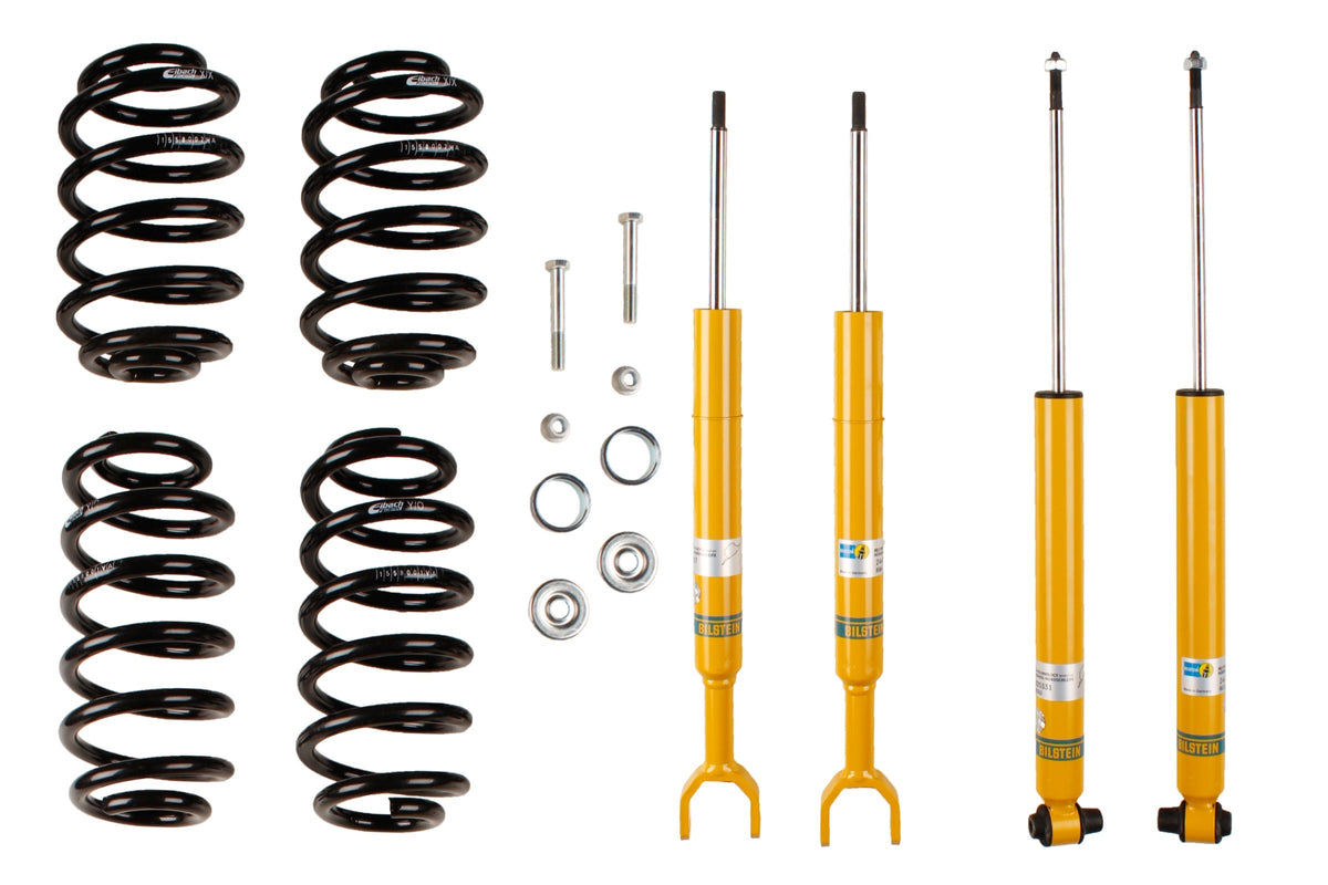 Bilstein B12 suspension kit for Audi A6 C5, showing shock absorbers and coil springs in the kit assembly.