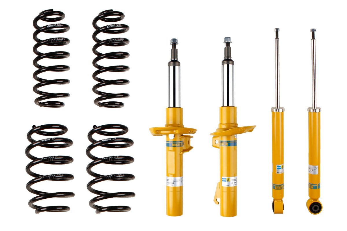 Bilstein B12 suspension kit for Audi A3 (8P1), showing shock absorbers and coil springs in the suspension assembly.