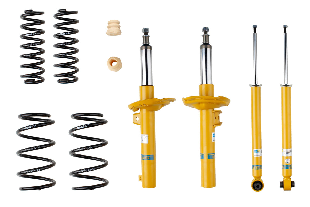 Bilstein B12 suspension kit for Volkswagen Golf 7 K, showing shock absorbers and coil springs in a detailed product image.