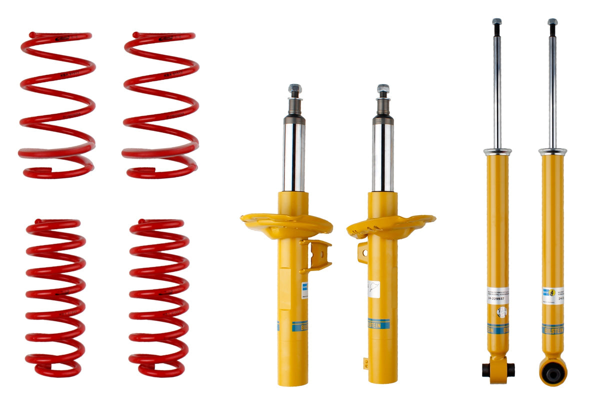 Bilstein B12 Pro-Kit suspension kit for Audi A3 8V1 and Seat Leon 5F1 1.8 and 2.0 TDI, featuring shock absorbers and coil springs.