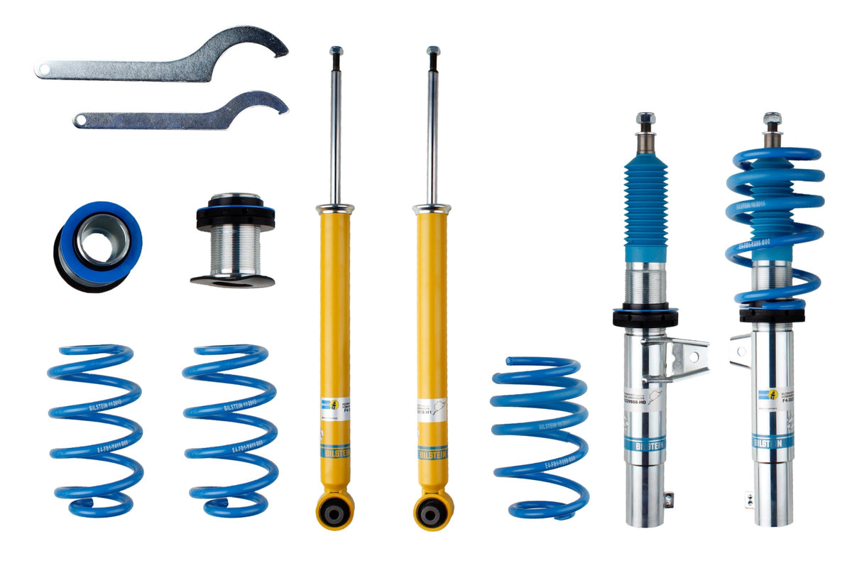 Bilstein B14 coilover suspension kit for Audi A3 8V and Golf 7, 50mm lowering spring, shown in the image.