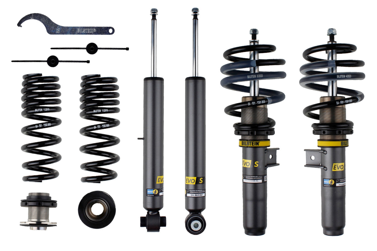 Bilstein ES suspension coilover kit for BMW 3 Series G20 2WD, shown with coilover components and adjustable struts.