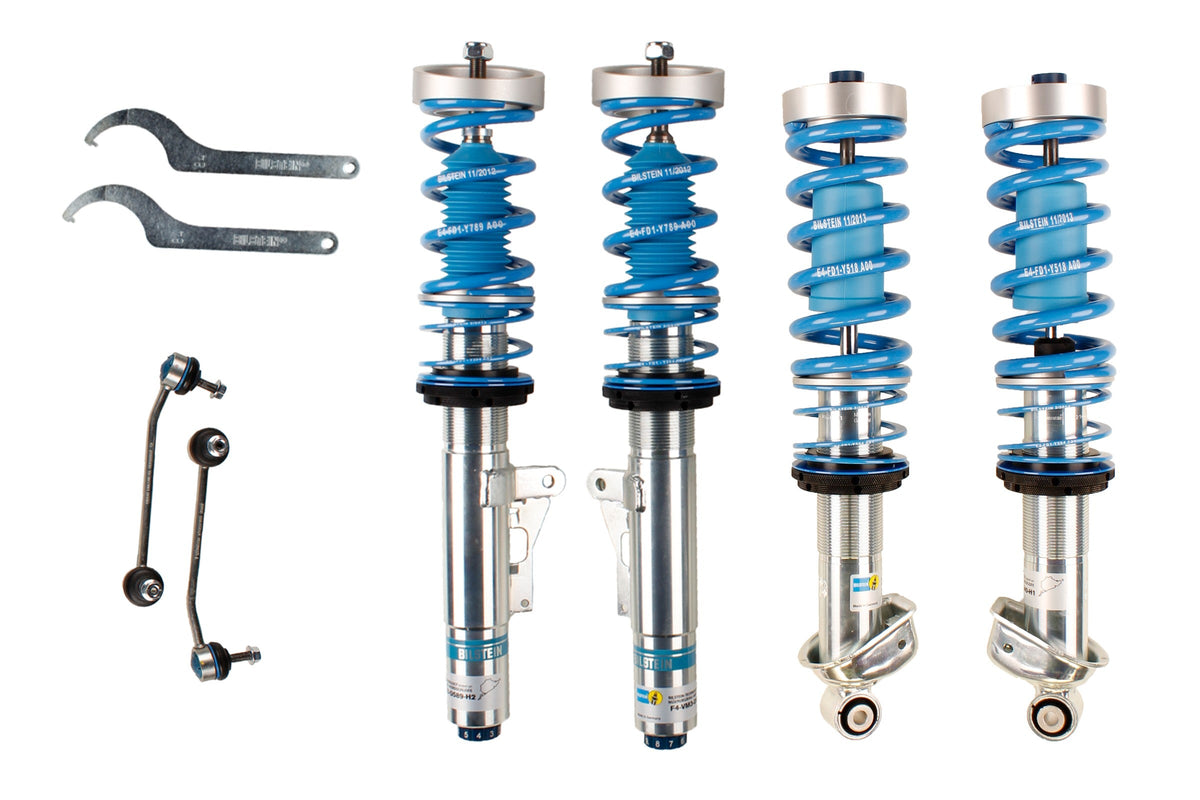 Bilstein B16 coilover suspension kit for Porsche 996 Turbo, showing adjustable shock absorbers and coil springs.