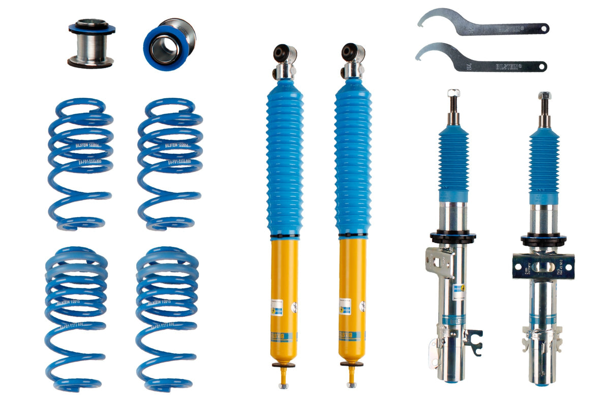 Bilstein B16 suspension coilover kit for Volkswagen Polo 6R, featuring adjustable shock absorbers and coil springs for enhanced handling.