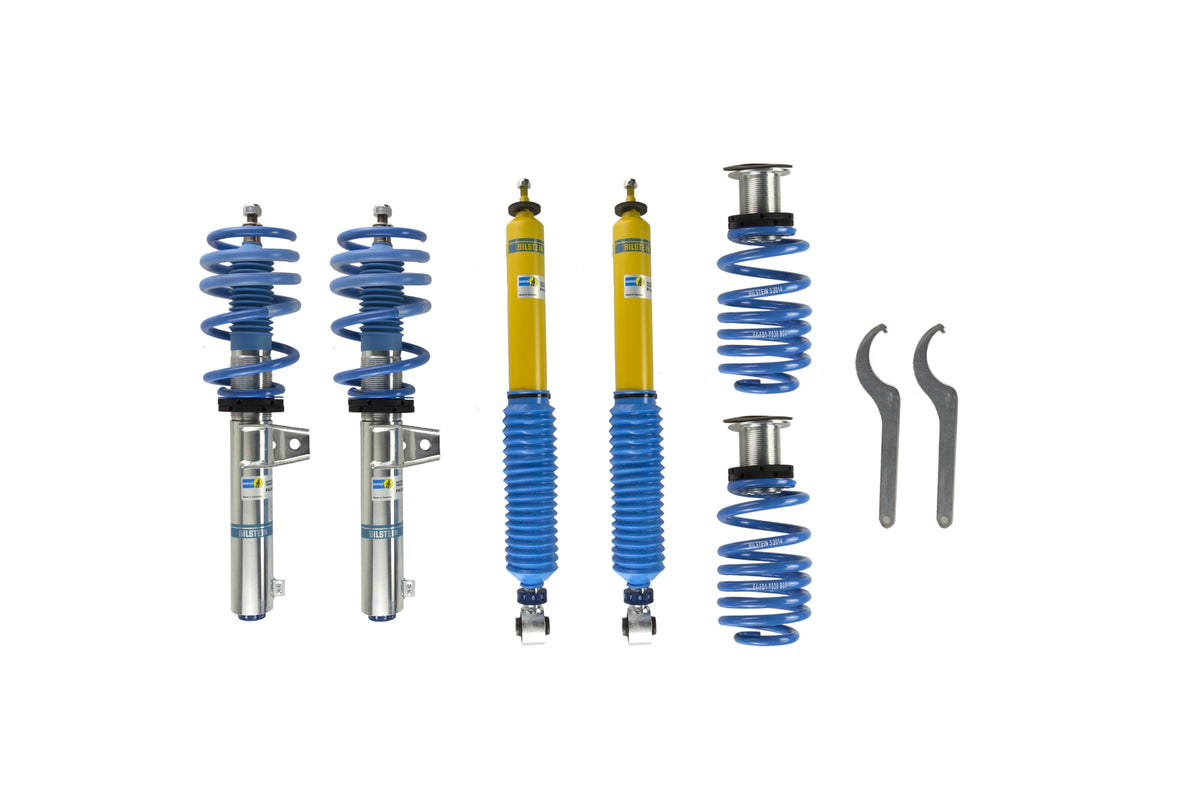 Bilstein B16 PSS10 coilover suspension kit for Audi, Seat, Skoda, and Volkswagen models including A3, Leon, Octavia, and Golf.