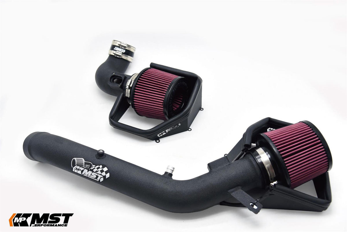 MST Performance induction kit for 3.0 S55 BMW M2 M3 M4, showing air intake components and brand logo.