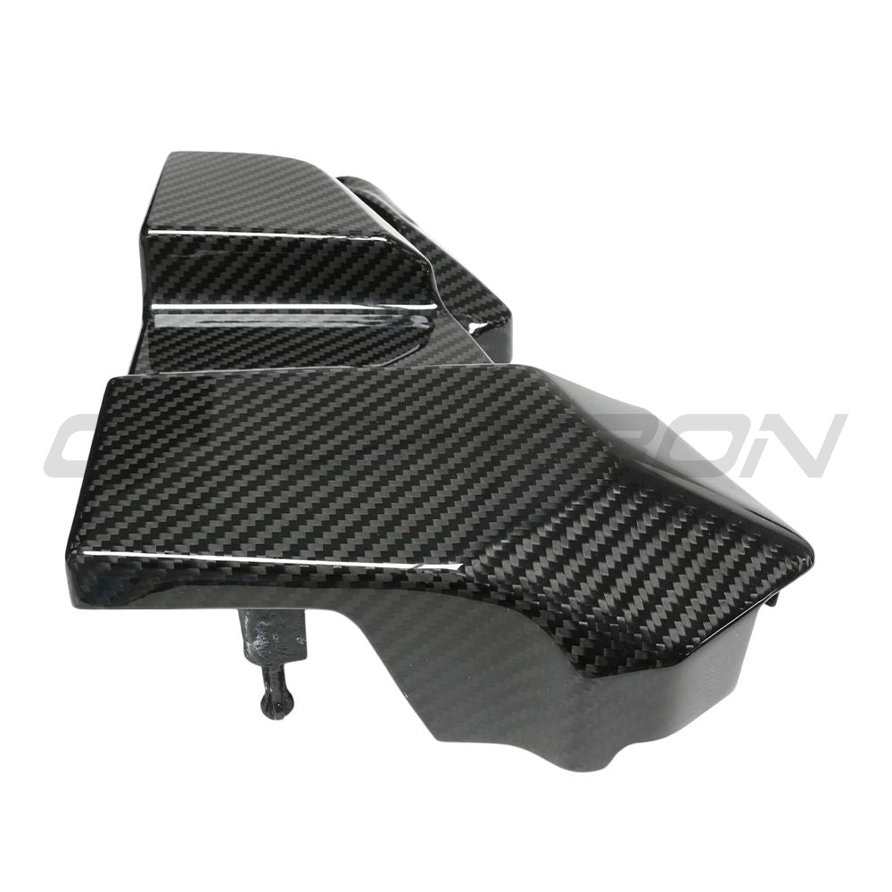 BMW G81 M3 Touring full carbon fiber engine dress-up kit by CT Carbon, showing detailed carbon fiber components on the engine bay.