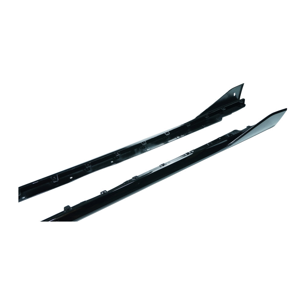 BMW F40 1 Series 2019-2024 CT Carbon gloss black side skirts installed on car, showing sleek aerodynamic design.
