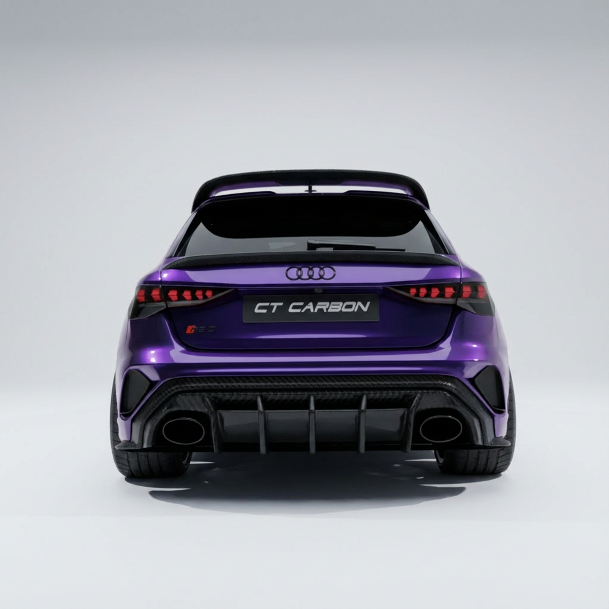 Carbon fiber spoiler for Audi A3/S3/RS3 8Y Sportback, CT Design V3, showing sleek aerodynamic design on the vehicle's rear.
