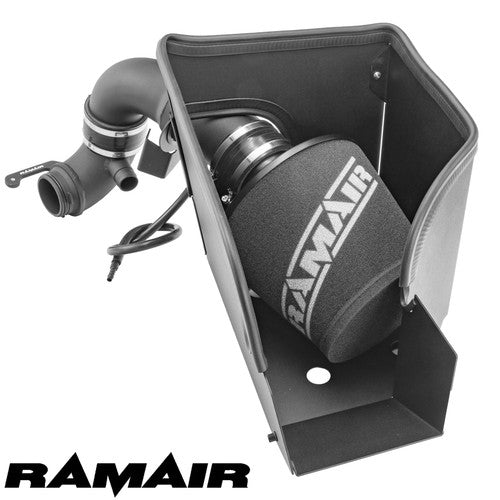 Ramair Performance Foam Air Filter and Heat Shield Induction Kit for VW Polo GTI 1.8 TSI EA888 engine, showing filter and heat shield components.