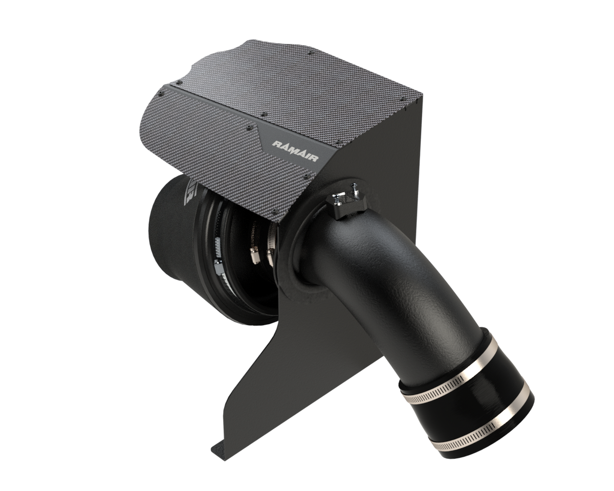 Ramair performance foam induction kit installed in BMW 1/2/3/4 Series B58 engine, featuring air filters and intake components.