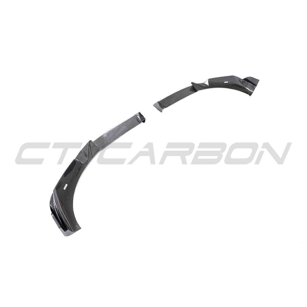 BMW X3/X4 G01/G02 LCI 2022+ CT Carbon carbon fibre splitter installed on front bumper, showcasing sleek aerodynamic design.