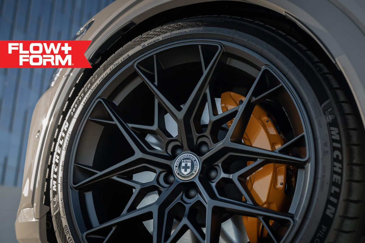 HRE PERFORMANCE WHEELS FF10 alloy wheels with five-spoke design and a polished finish, shown on a vehicle.
