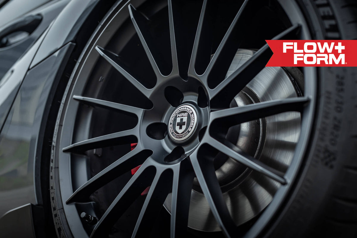 HRE PERFORMANCE WHEELS FF15 alloy wheel with a sleek multi-spoke design and metallic finish, shown on a vehicle.