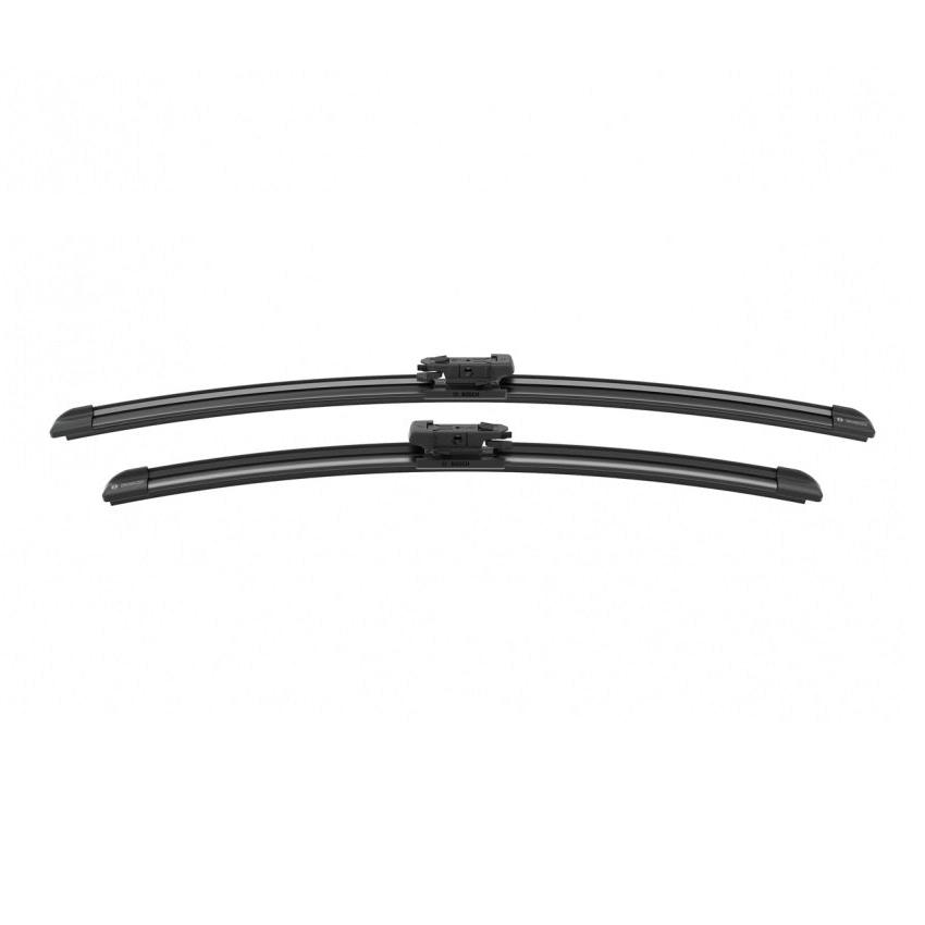 Genuine BMW Wiper Blades F20 F21 F22 F87, model 61615A43584, with black rubber blades and metal frame for clear windshield visibility.