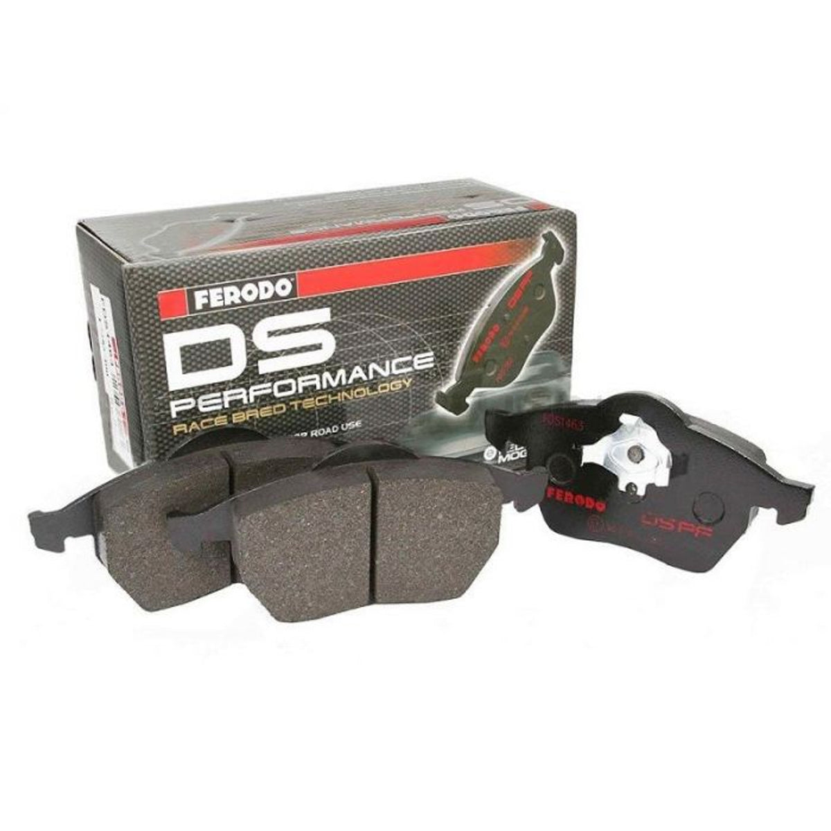 Ferodo DS Performance front brake pads for M2 F87, showing the high-performance brake pads with detailed friction material.