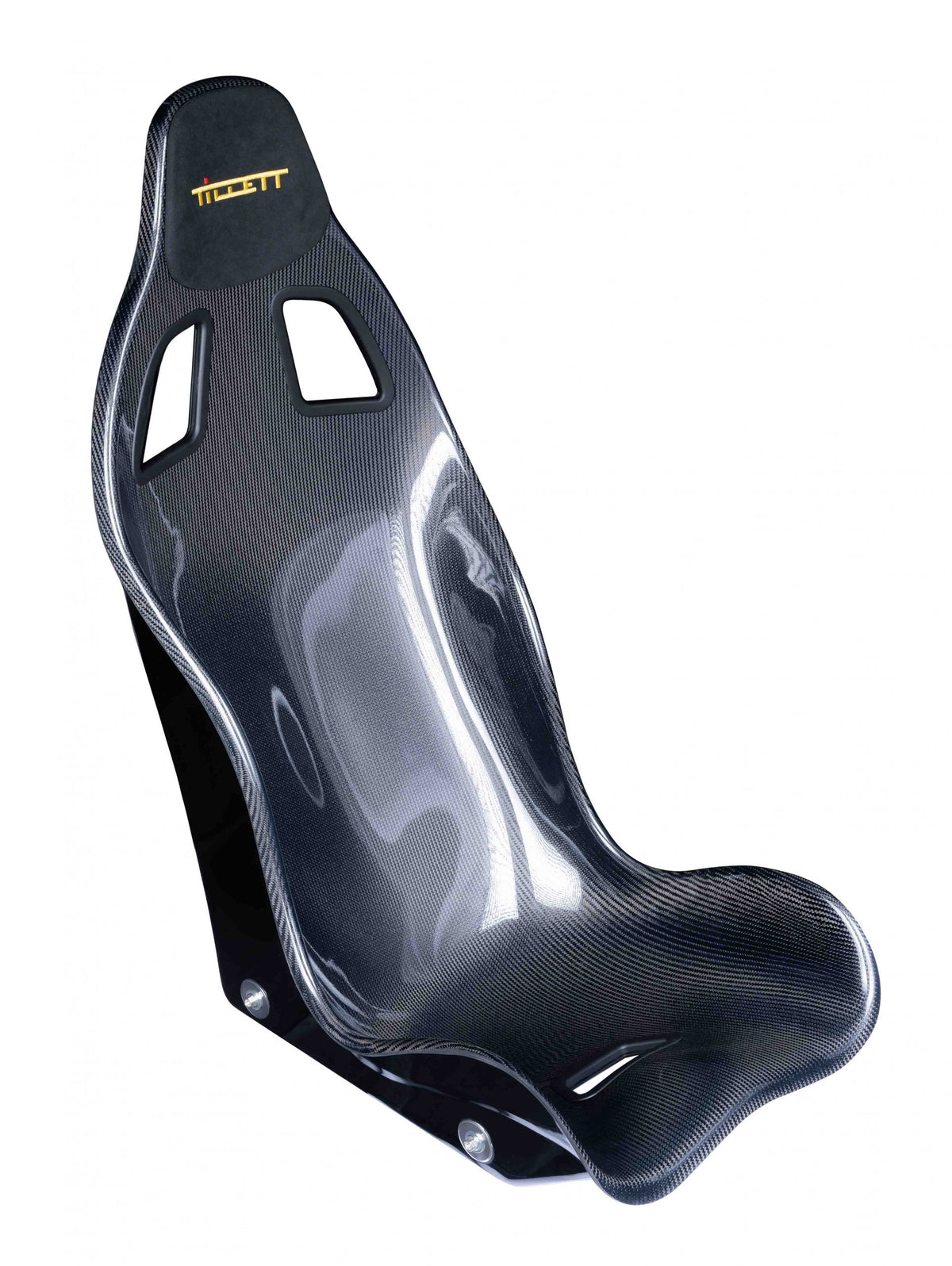 TILLETT B8 car racing seat in gray with side bolsters and racing harness slots, designed for high-performance driving comfort.