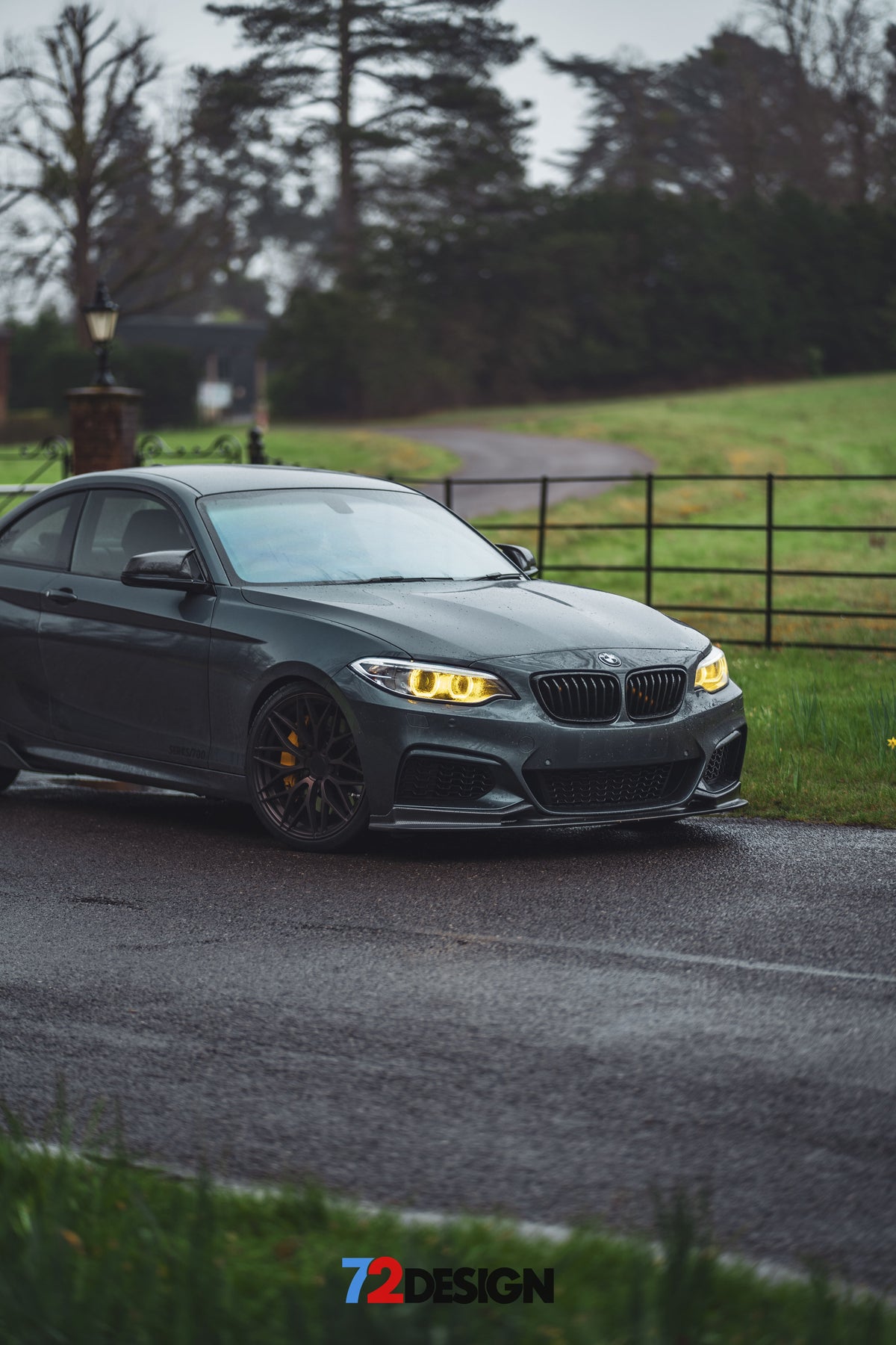72Design BMW M Style look carbon fibre wing mirror replacement covers mounted on a vehicle.
