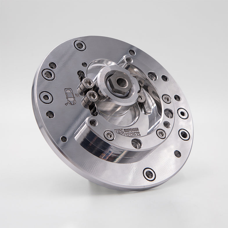 Suspension Secrets adjustable camber and caster plates for BMW F87 M2 Competition, car suspension linkages with metal plates and bolts.