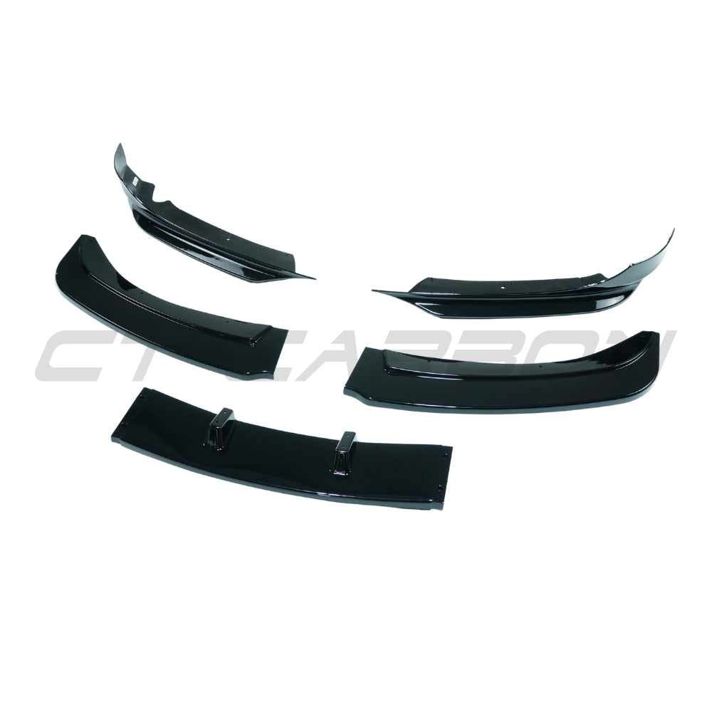 BMW 3 Series E90/E91 LCI SE 2009-2011 CT Carbon gloss black splitter, close-up of sleek aerodynamic car accessory