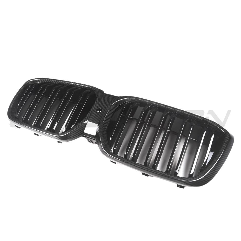 BMW G08 IX3 LCI 2021-2024 CT Carbon double slat carbon fibre grille installed on front of vehicle