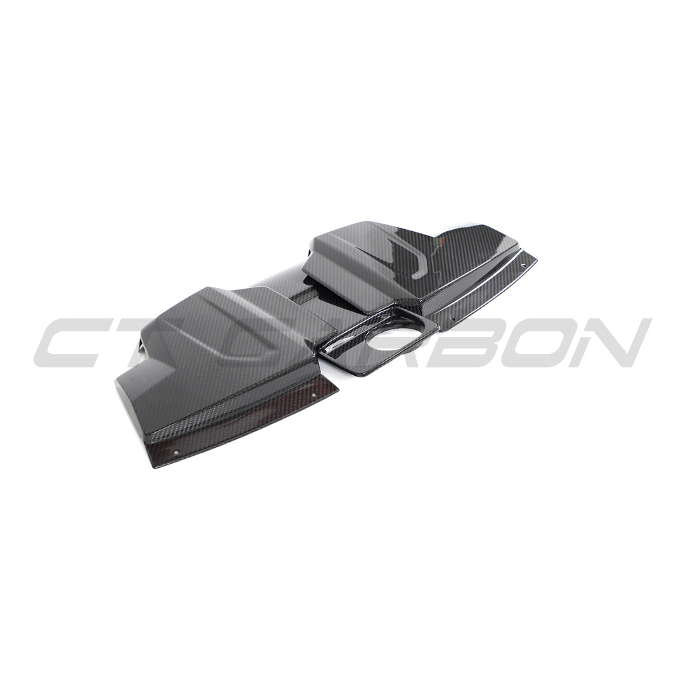CT Carbon Audi R8 Coupe 2015-2024 carbon fibre engine and air box cover accessories, showcasing sleek black finish and detailed craftsmanship.