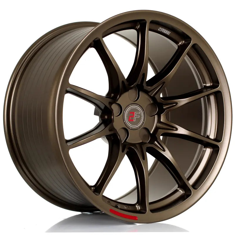 2Forge ZF8 semi-forged wheels with a sleek finish, showing the intricate spoke design on a set of automotive wheels.