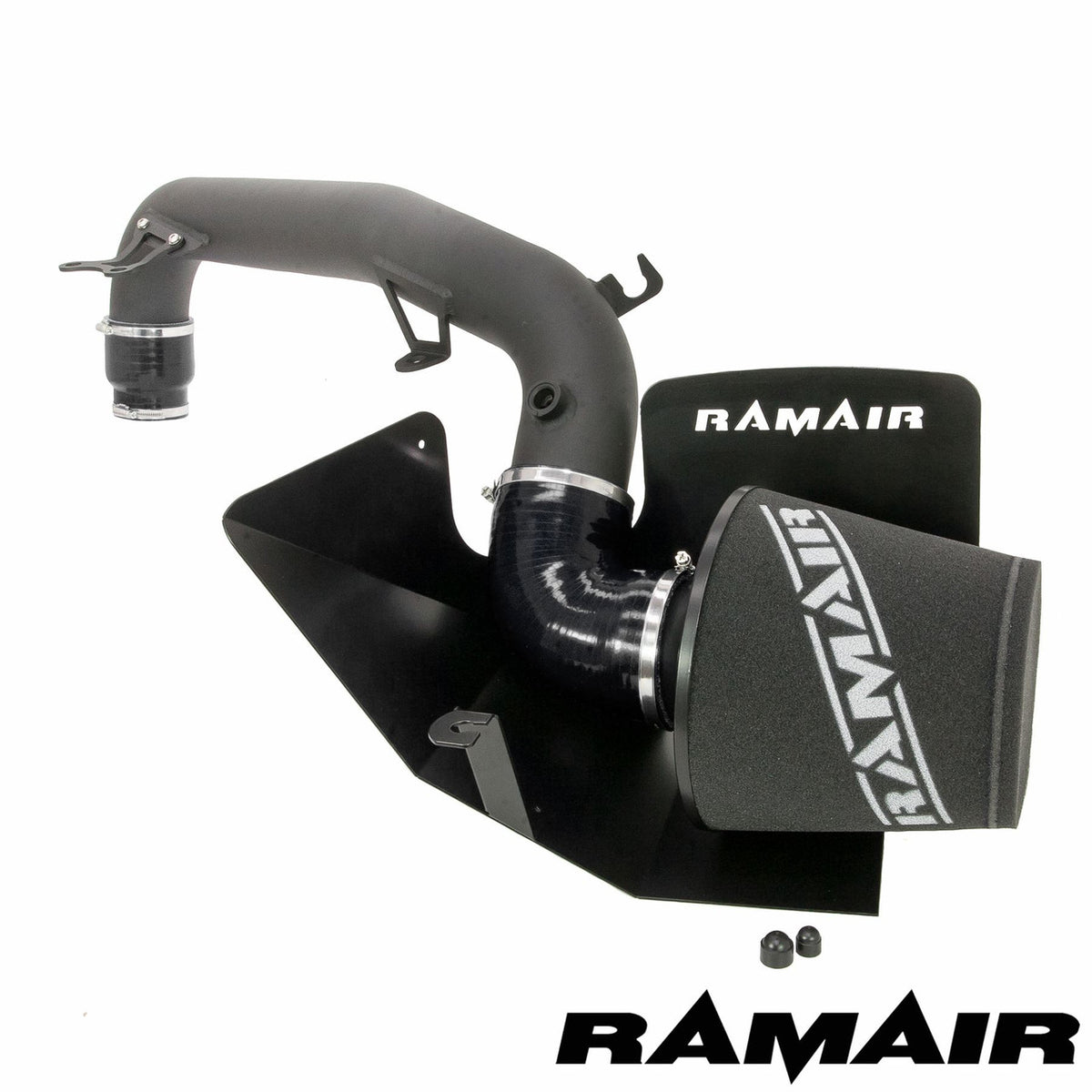 Ramair Ford Focus RS MK3 2.3 Ecoboost induction kit with cone foam air filter, heat shield, and hard pipe for improved airflow.
