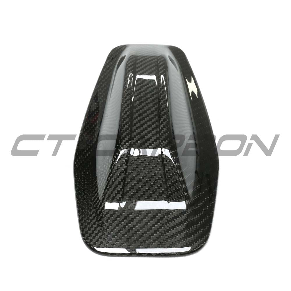 BMW G26 4 Series 2021+ dry carbon fiber antenna cover by CT Carbon, close-up view showing sleek textured surface.