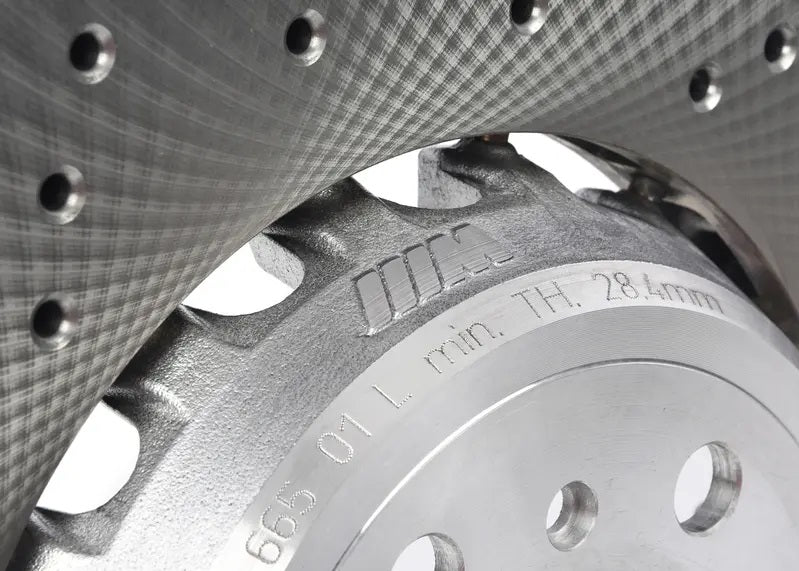 Detail photograph of the Genuine BMW 380 x 30mm front brake disc used in the M Lite upgrade bundle.
