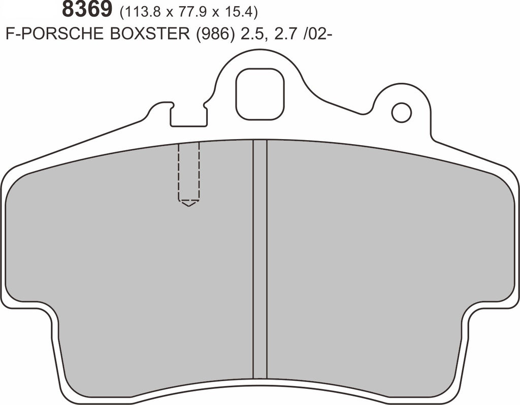 PBS performance brake pads for Porsche Boxster 986 2.5 front brake system, showing metal backing plates and friction surfaces.