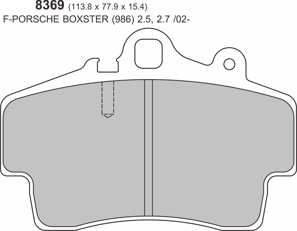 PBS Porsche Cayman 987 2.7 front performance brake pads, showing the new brake pad set with friction surfaces and mounting holes.