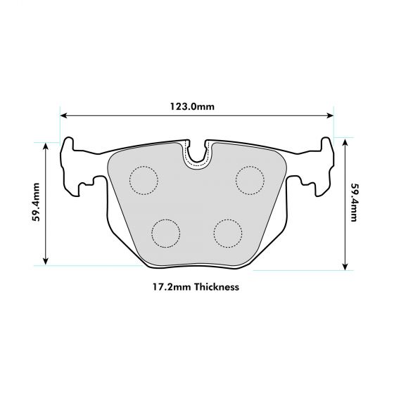 BMW E46 330 rear brake pads by PBS, showing the brake pad set with metal backing and friction surfaces for optimal stopping power.