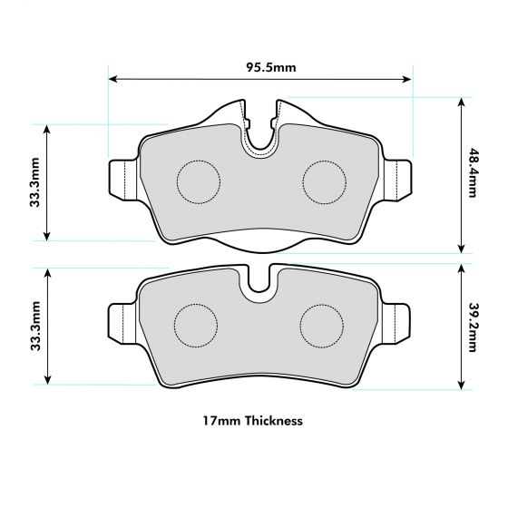 Mini rear performance brake pads by PBS, showing black brake pad with metal backing and detailed surface texture.
