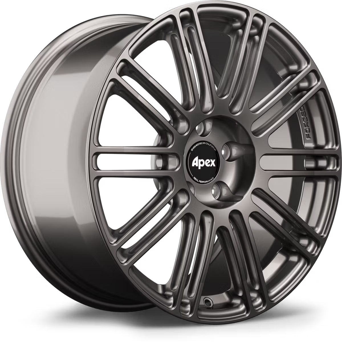 Apex TC-10RT forged alloy wheels with a sleek, multi-spoke design, shown in a close-up on a black vehicle.