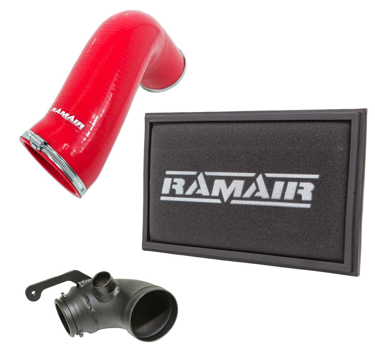 Ramair panel air filter intake pipe and turbo elbow for A3 S3 TSI MQB induction kit, featuring durable air hose and turbo elbow components.
