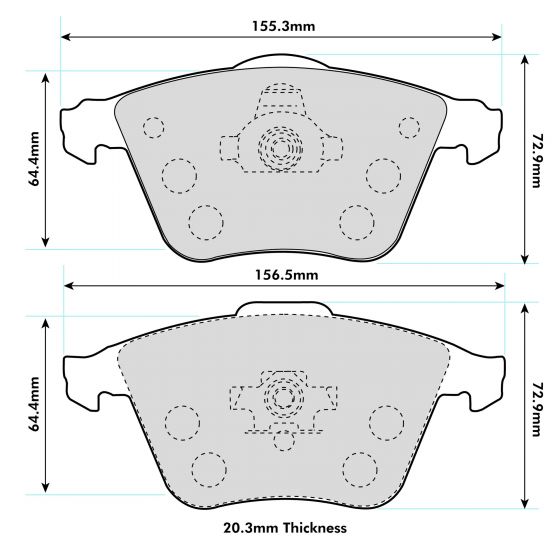 PBS WV Passat 3.2 & 3.6 front performance brake pads, model 8602, showing the black brake pad with metal backing and friction surface.