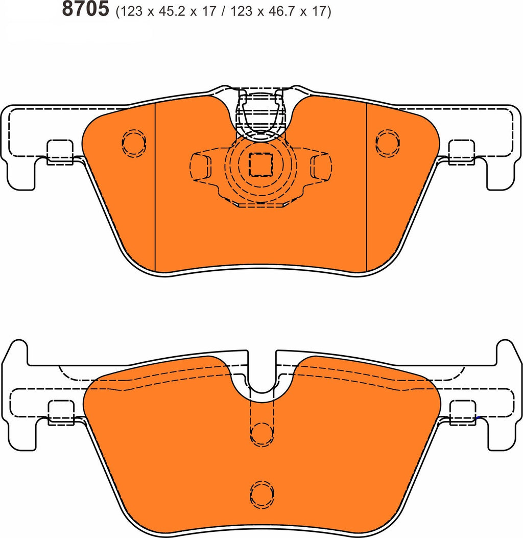 BMW F20/F21 114/116/118 PBS Performance Brake Pads for rear brakes, model 8705, designed for enhanced stopping power.