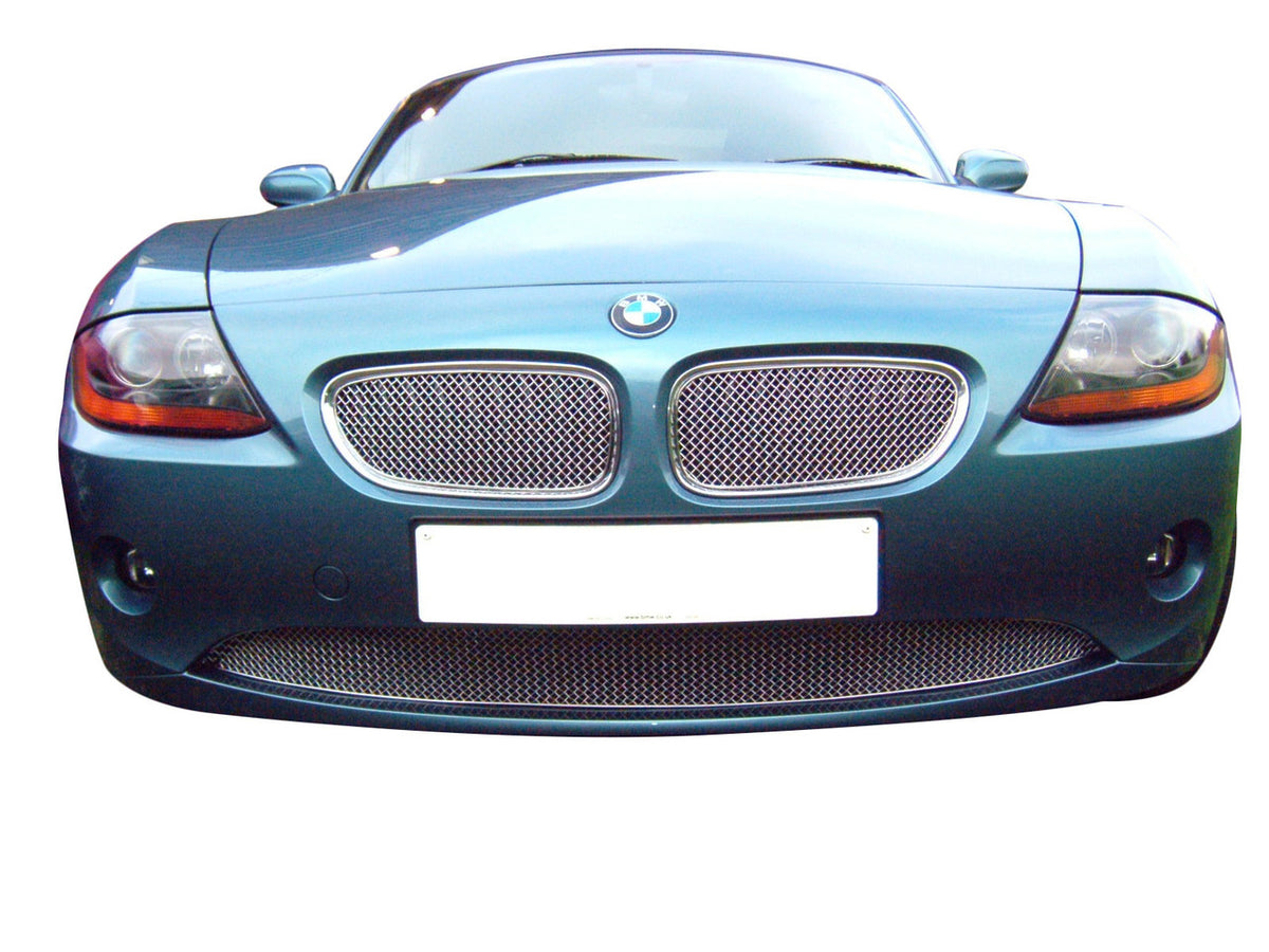 ZunSport chrome front grille set for BMW Z4 E85 E86 models, showcasing sleek design and precise fit for the vehicle's front end.
