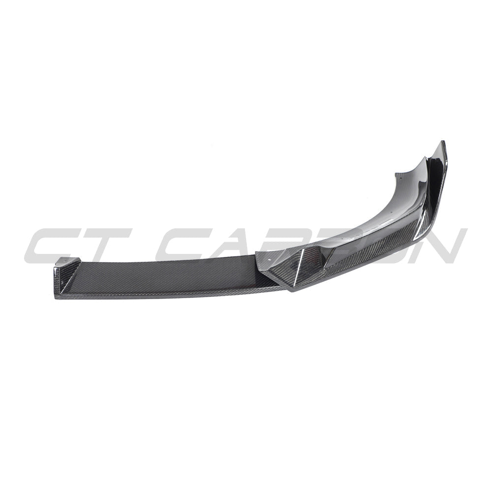BMW X3/X4 G01/G02 LCI 2022+ CT Carbon carbon fibre splitter installed on front bumper, showcasing sleek aerodynamic design.